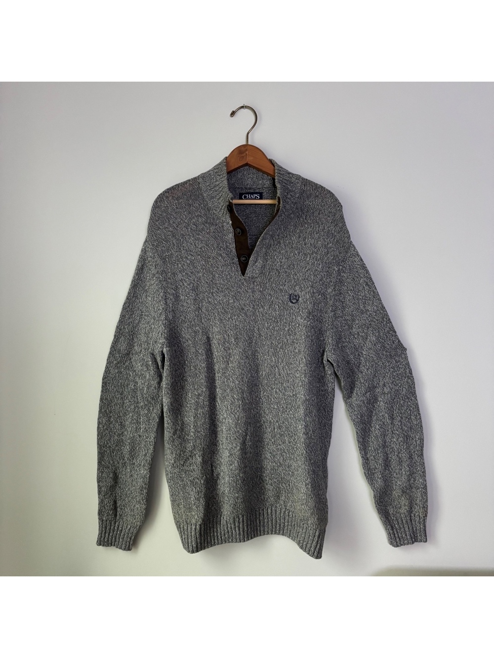 Chaps gray knit sweater with elbow patches